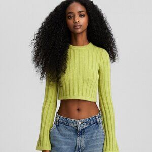 UNIF Mustard Yellow Knit Cropped Sweater